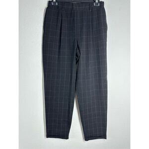 Pink Women Wide Leg Plaid Pants Cuffed Elastic Back Size M Black